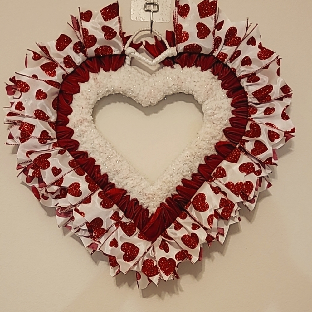 Heart-Shaped Wreath with Red Glitter Hearts